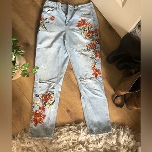 Topshop Embroidered Moto Mom Jeans